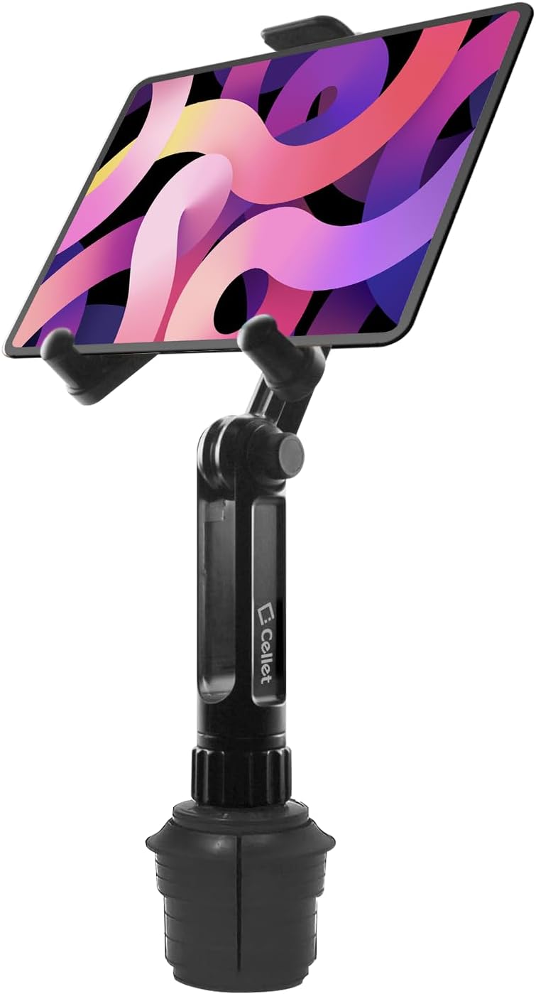 cellet Cup Holder Tablet Mount, Car Cradle Holder Compatible for All iPad, Pro, Air, Mini Samsung Galaxy Tablet, Amazon Fire Microsoft Surface - Image 1